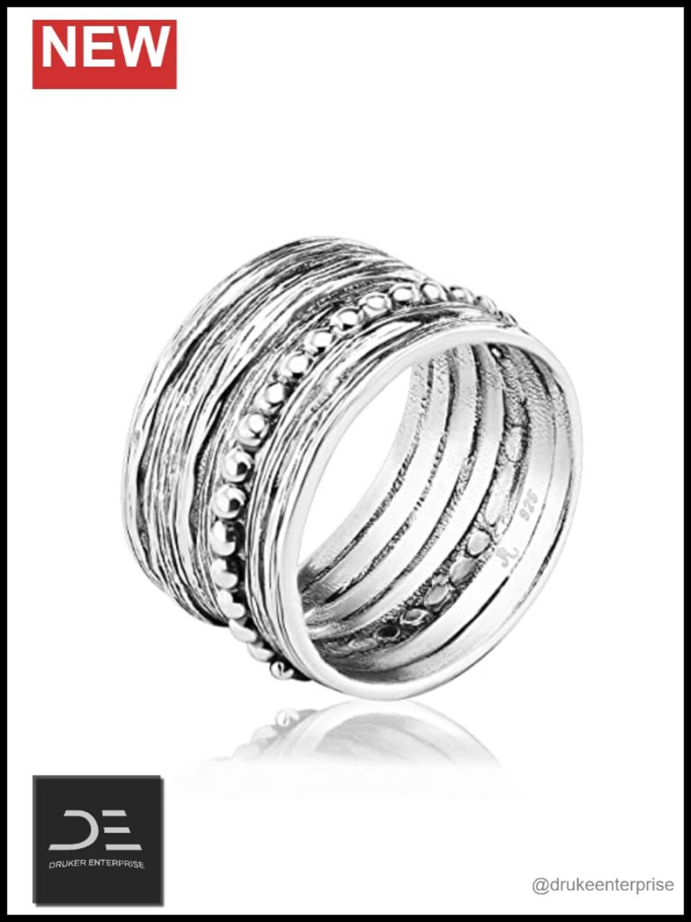 925 Sterling Silver Wide Vintage Bands Ring Oxidized Beaded Artisan Designer
